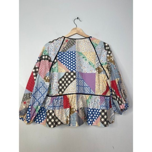 NWT Hunter Bell 3/4 Sleeves Peplum Grayson V-Neck Top Patchwork Multicolor - Picture 7 of 8